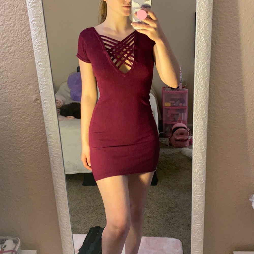Wine Red Cute Comfy Dress